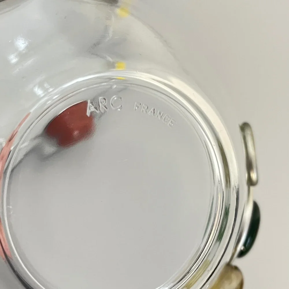 Set of 2 ARC FRANCE‎ Clear Glass Bowls Swirl Wire Colorful Gem Accent